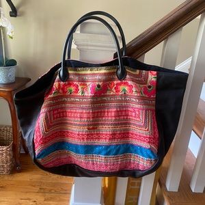Anthropologie MOMO New York Large Embroidered Leather Tote